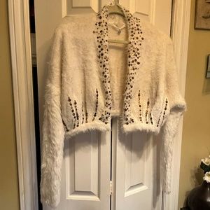 Knitted and Knotted (Anthropologie) Cream Sequinned Cardigan Sweater Size M